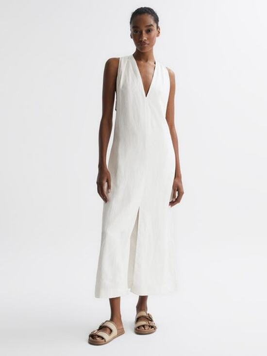 Reiss Dresses & Skirts - REISS Alda Plunge Neck Midi Dress Ivory Size US 8